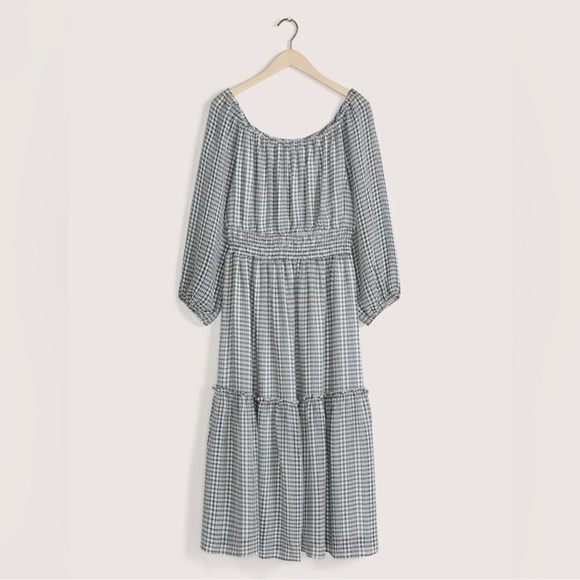 Addition Elle Long Sleeve Off the Shoulder Gingham Midi Dress Size 3x NWT - Picture 4 of 15